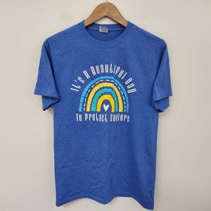 PORT & COMPANY Women's Blue Crew Neck Graphic Print T Shirt Size S